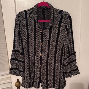 Liza Byrd Black and White Striped Blouse